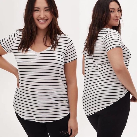 Torrid Girlfriend Heritage Slub V-Neck Tee Striped Size 1X - Picture 1 of 9